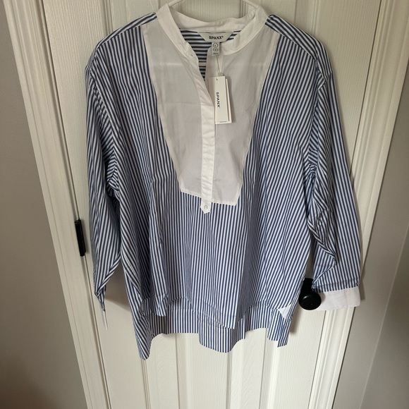 SPANX Tops - Spanx NWT Blue and White Striped Blouse - size large